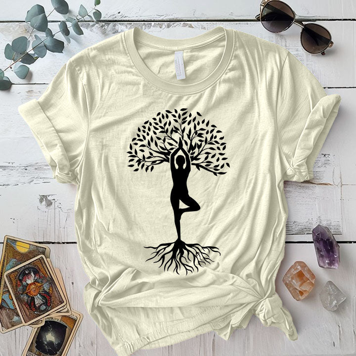 Tree Of Life Pose T Shirt Natural Mockup