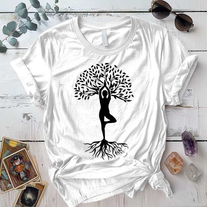 Tree Of Life Pose T Shirt White Mockup