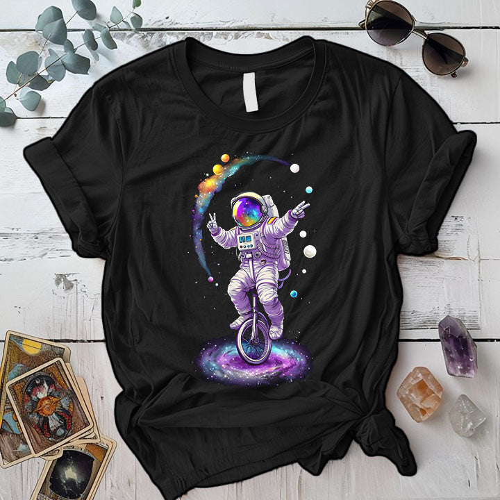 Unicycle Astronaut T Shirt Black Mockup