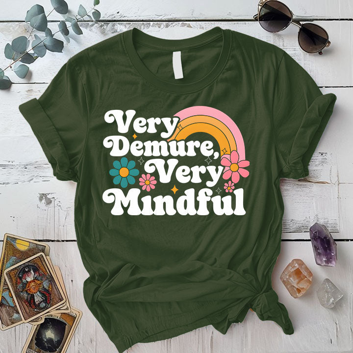 Very Demure Very Mindful T Shirt Military Green Mockup