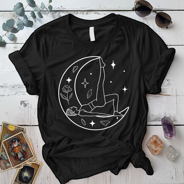 Yoga Moon T Shirt Black Mockup