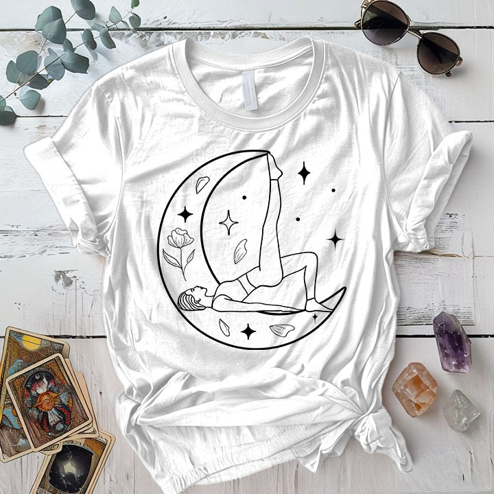 Yoga Moon T Shirt White Mockup