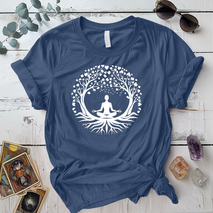 Yoga Pose Tree T Shirt Indigo Blue Mockup