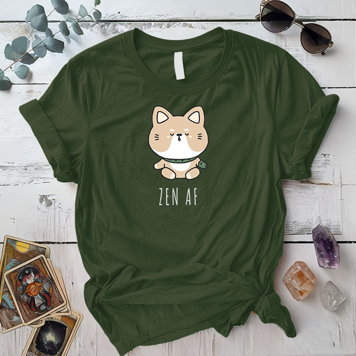 Zen Cat T Shirt Military Green Mockup