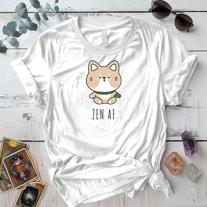 Zen Cat T Shirt White Mockup