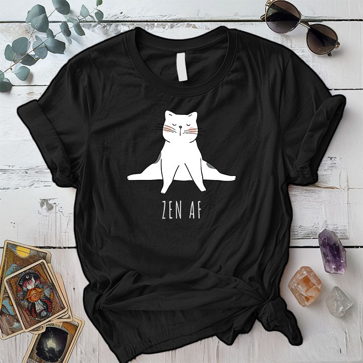 Zen Cat Split T Shirt Black Mockup