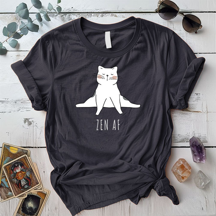 Zen Cat Split T Shirt Dark Heather Grey Mockup