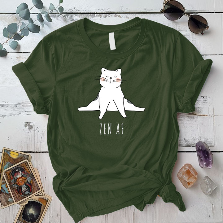 Zen Cat Split T Shirt Military Green Mockup