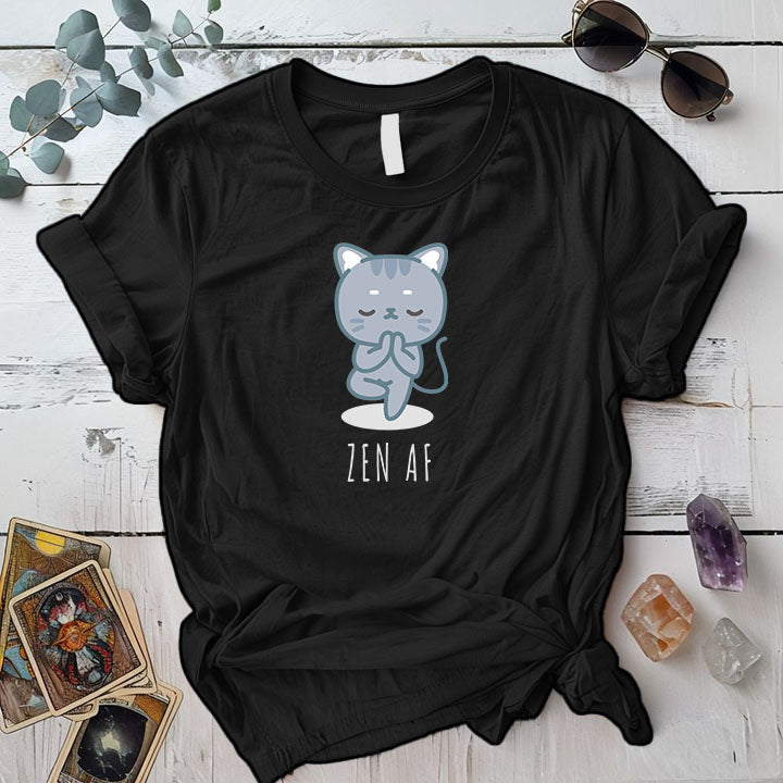 Zen Cat Standing Pose T Shirt Black Mockup