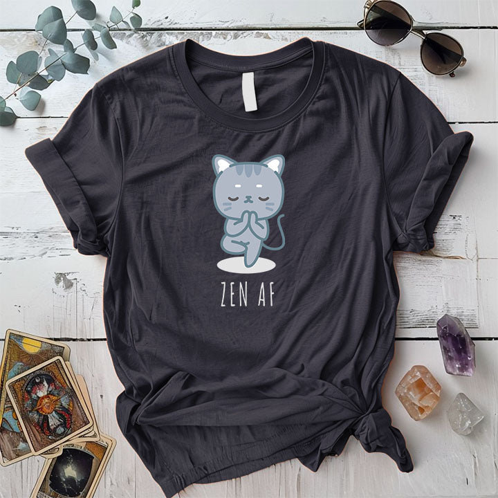 Zen Cat Standing Pose T Shirt Dark Heather Grey Mockup