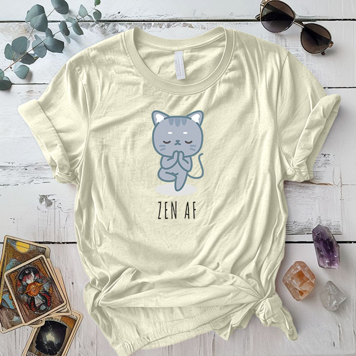 Zen Cat Standing Pose T Shirt Natural Mockup