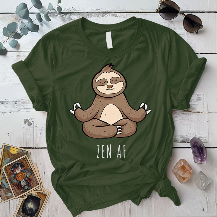 Zen Af Sloth T Shirt Military Green Mockup