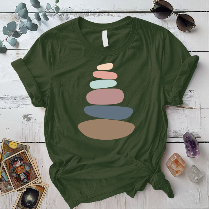 Zen Stones T Shirt Military Green Mockup