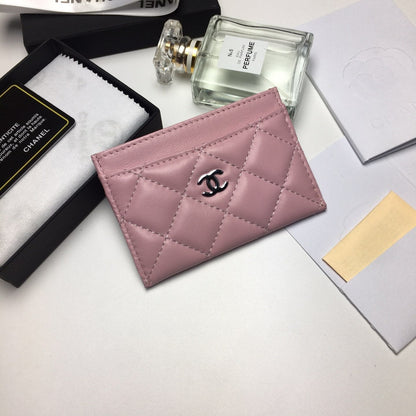 CC CARD HOLDER 11.2 BABY PINK CALFSKIN SILVER ICON