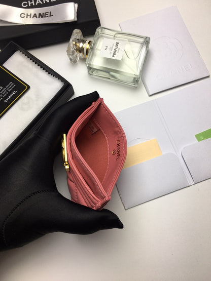 CC BOY CARD HOLDER 11.2 CORAL CALFSKIN GOLD ICON