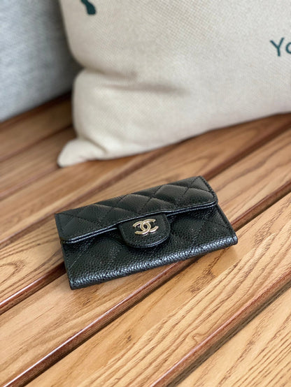 cc small wallet 11cm black caviar silver hardware