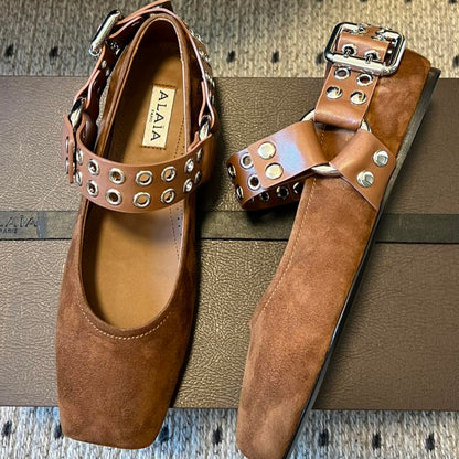 Alaia 25 Biker Ballet Flats Brown Chocolate  Suede 303730
