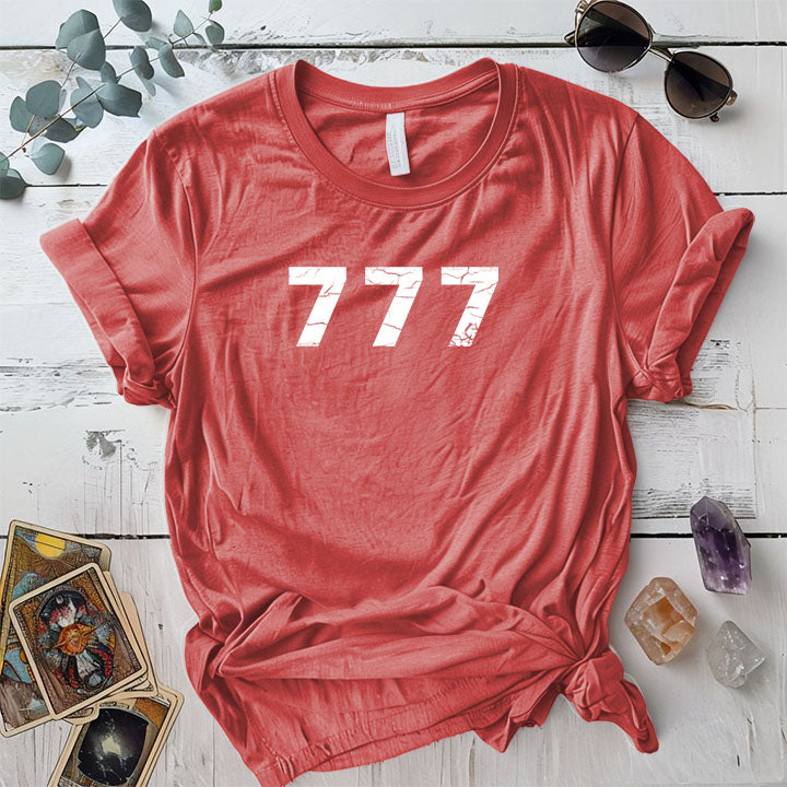 777 Angels Numbers T Shirt Coral Silk Mockup
