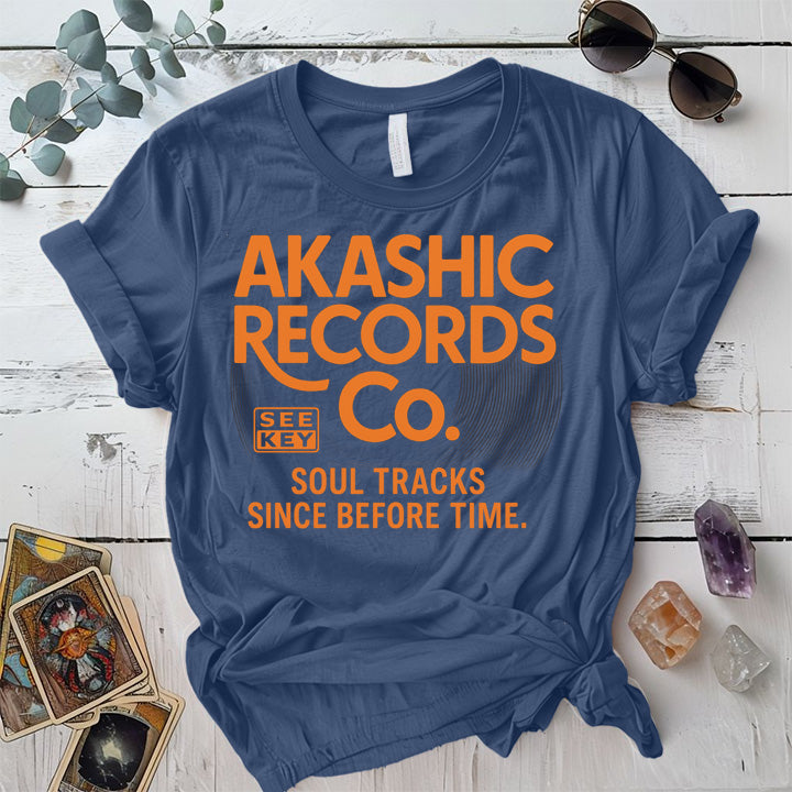 Akashic Records Soul Tracks T-Shirt Mockup Indigo Blue