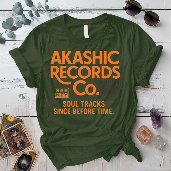Akashic Records Soul Tracks T-Shirt Mockup Military Green