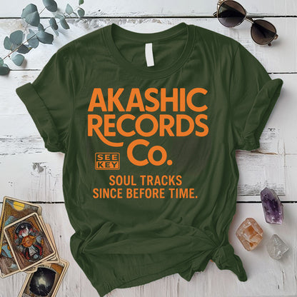 Akashic Records Soul Tracks T-Shirt Mockup Military Green