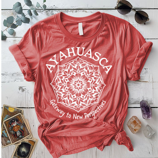 Ayahuasca Gateway T-Shirt Mockup Coral Silk