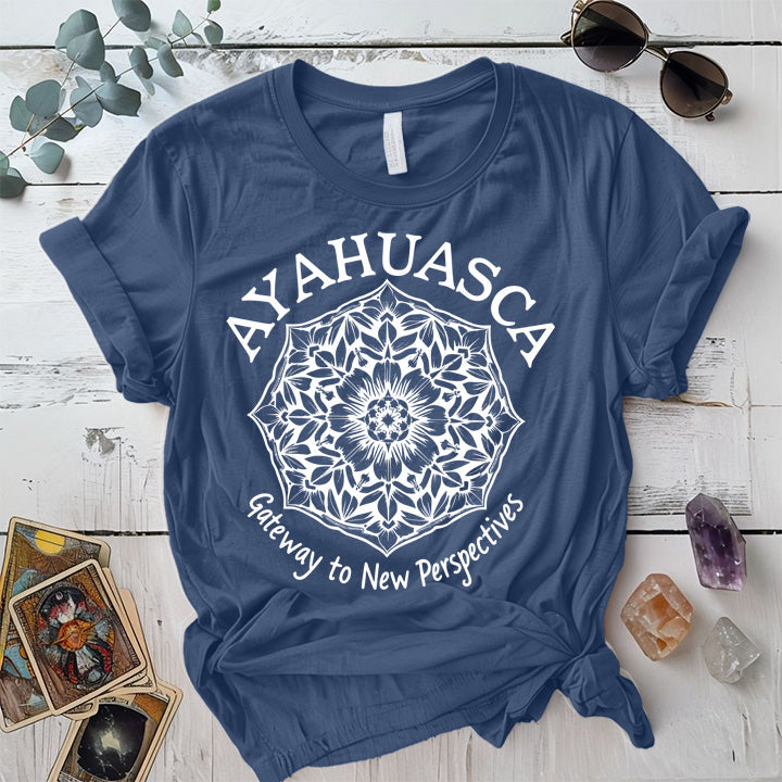 Ayahuasca Gateway T-Shirt Mockup Indigo Blue
