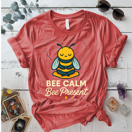 Bee Calm Bee Present T-Shirt Mockup Coral Silk