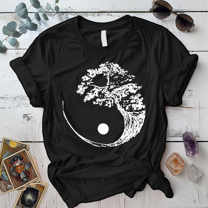 Bonsai Tree Ying Yang T-Shirt Mockup black