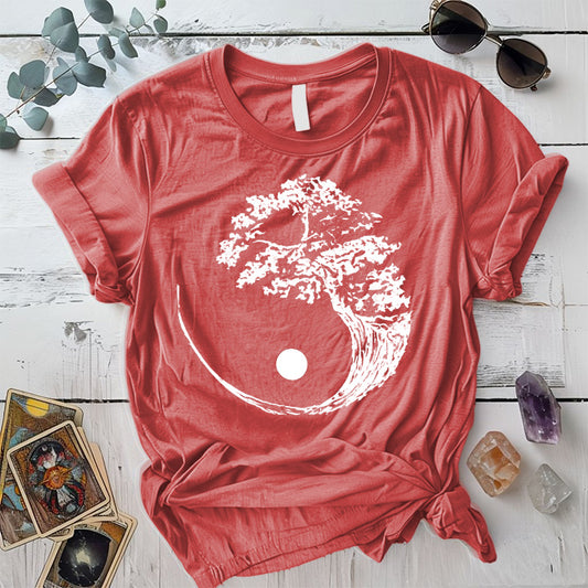 Bonsai Tree Ying Yang T-Shirt Mockup coral-silk