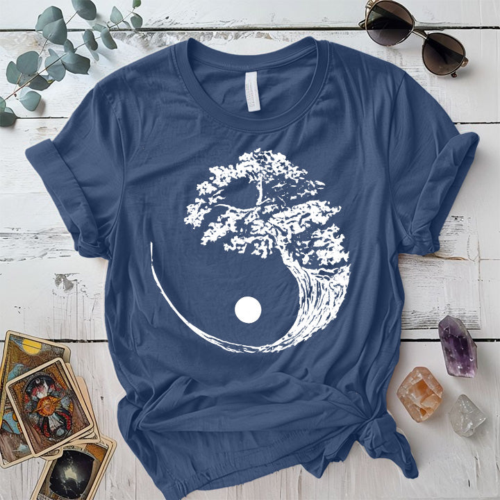 Bonsai Tree Ying Yang T-Shirt Mockup indigo-blue
