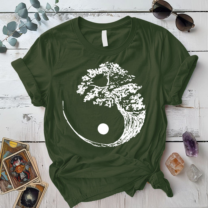 Bonsai Tree Ying Yang T-Shirt Mockup military-green