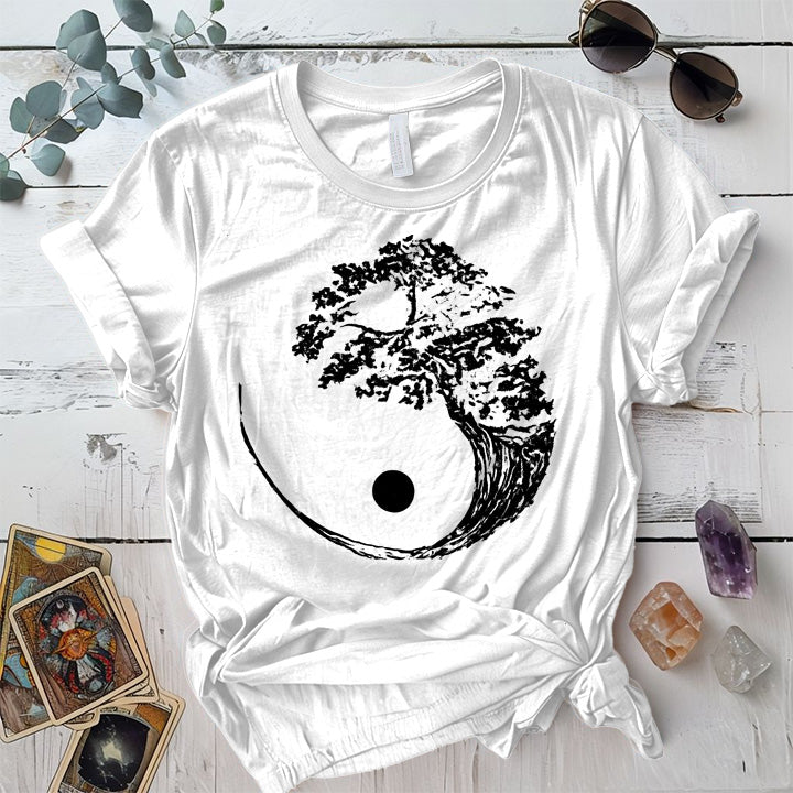 Bonsai Tree Ying Yang T-Shirt Mockup white