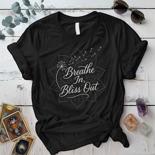 Breathe In Bliss Out Dandelion T-Shirt Mockup Black