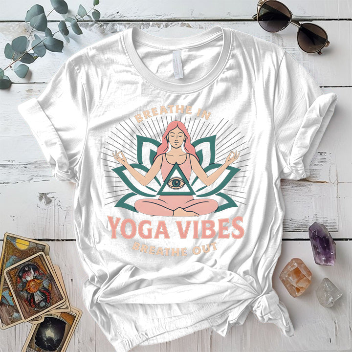 Breathe In Yoga Vibes T-Shirt Mockup White