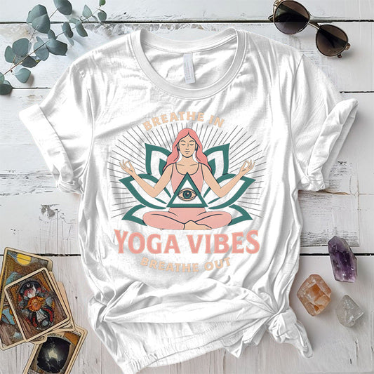 Breathe In Yoga Vibes T-Shirt Mockup White