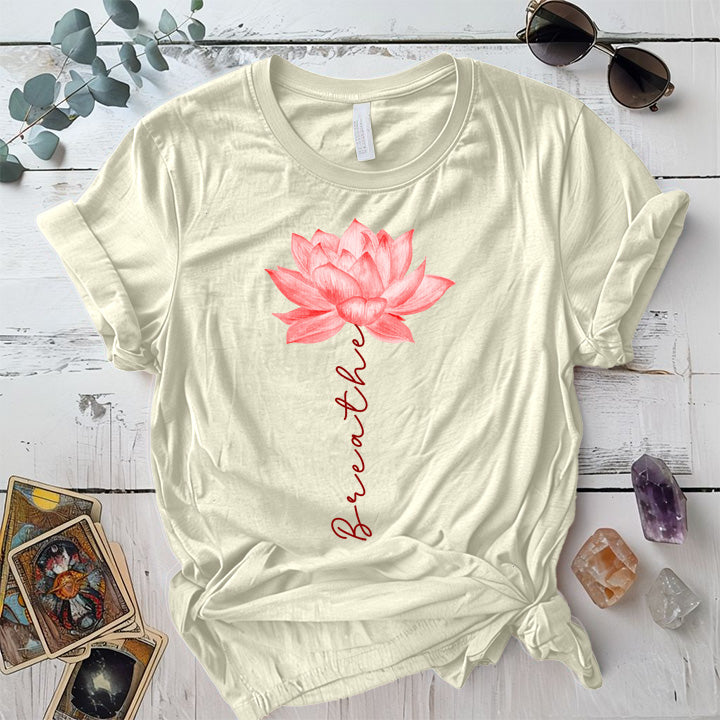 Breathe Lotus Flower T Shirt Natural Mockup