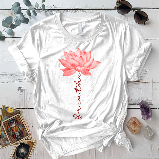 Breathe Lotus Flower T Shirt White Mockup