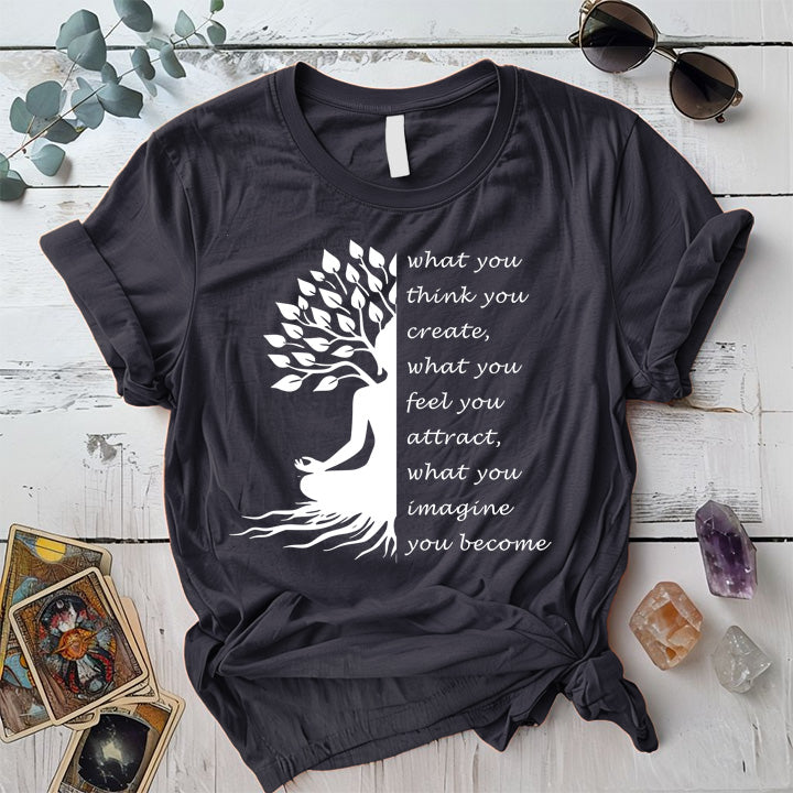 Buddha Tree Quote T-Shirt Mockup Dark Heather Grey