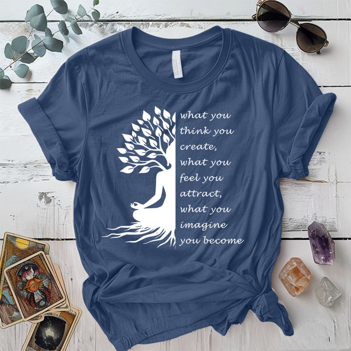 Buddha Tree Quote T-Shirt Mockup Indigo Blue