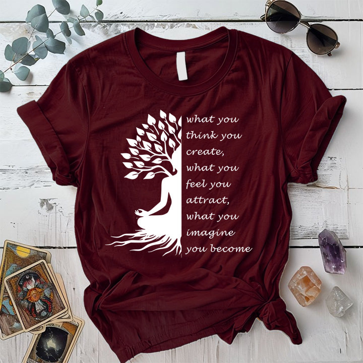 Buddha Tree Quote T-Shirt Mockup Maroon