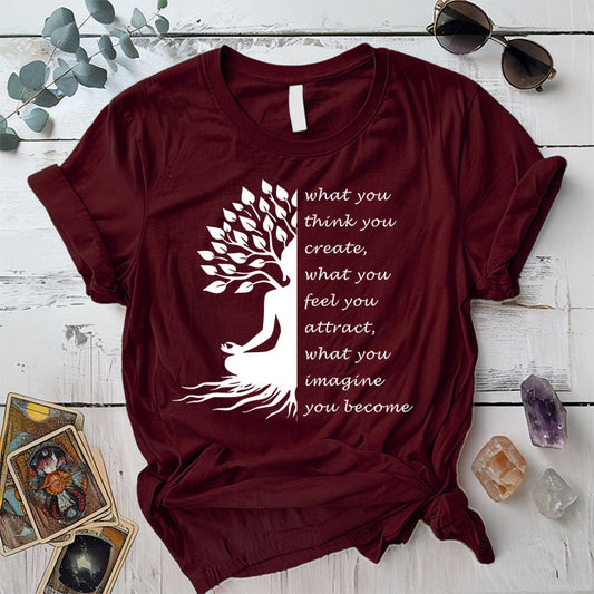 Buddha Tree Quote T-Shirt Mockup Maroon