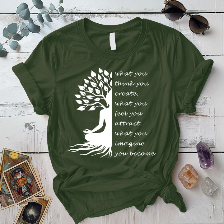 Buddha Tree Quote T-Shirt Mockup Military Green