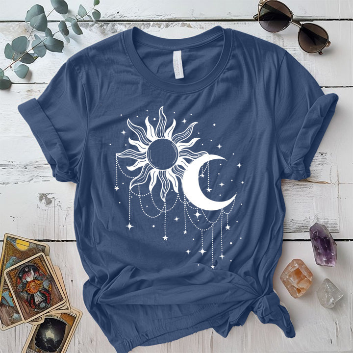 Celestial Chandelier T-Shirt Mockup Indigo Blue