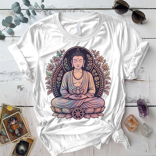 Celestial Serenity Buddha T-Shirt Mockup White
