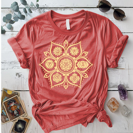 Chakra Mandala T-Shirt Mockup Coral Silk
