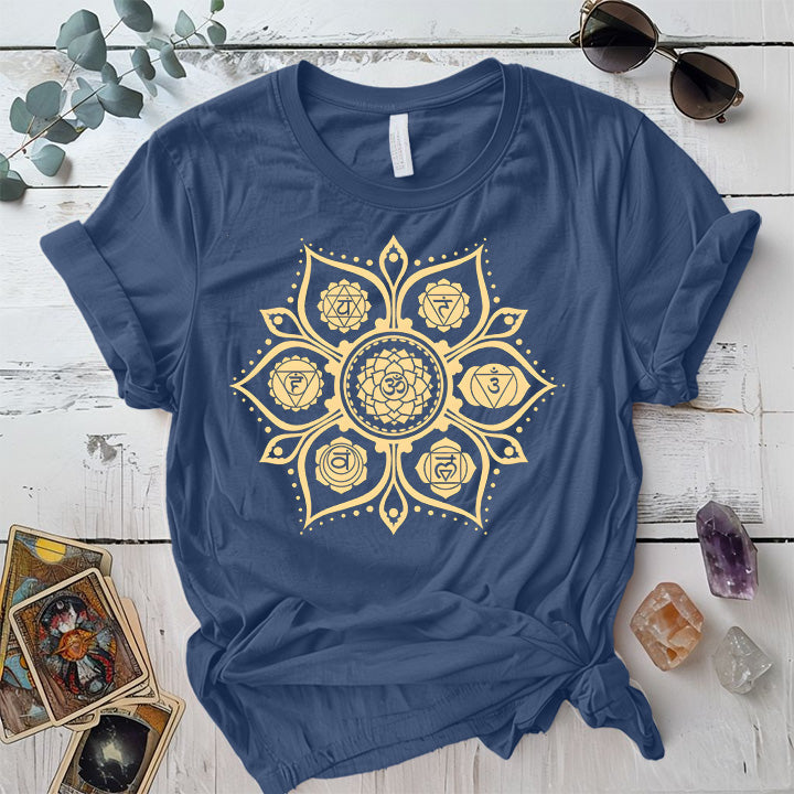 Chakra Mandala T-Shirt Mockup Indigo Blue