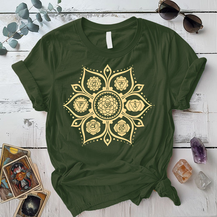 Chakra Mandala T-Shirt Mockup Military Green