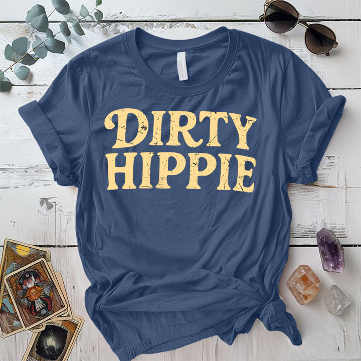 Dirty Hippie T-Shirt Mockup Indigo Blue