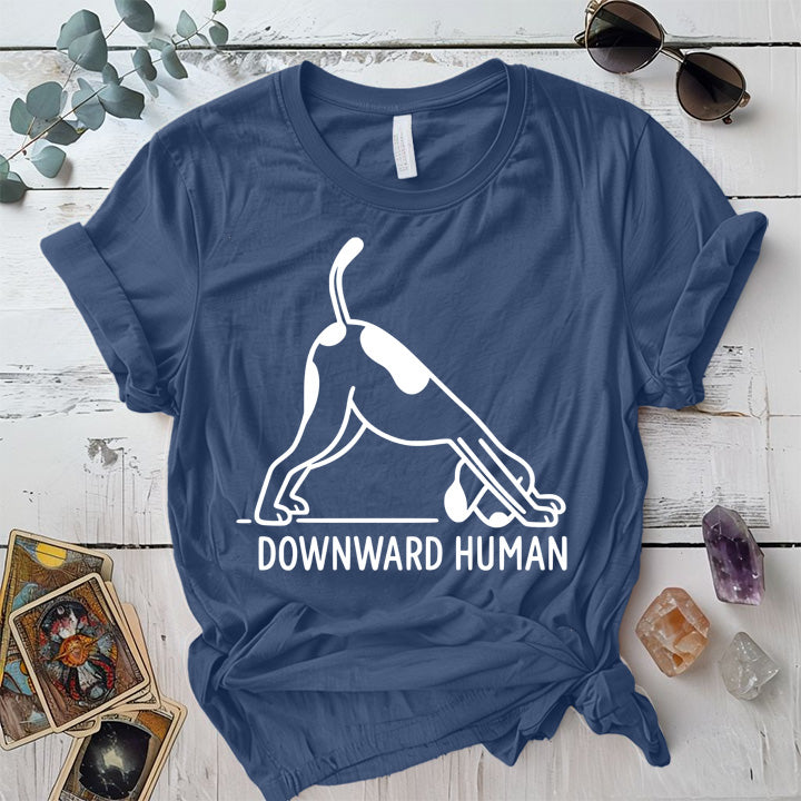 Downward Human T-Shirt Mockup Indigo Blue